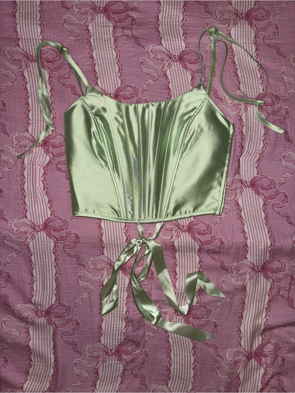 Sugar Thrillz Satin Tie-Back Crop Top in Light Green
